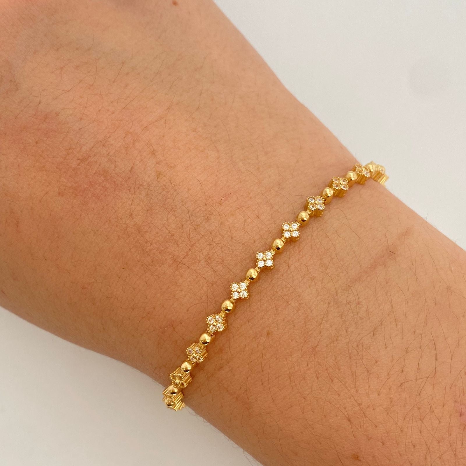 Pulso It flores casting y balines lisos Oro amarillo 18k +4 / 6,25 Gr / 3,5 mm / 19 Cm